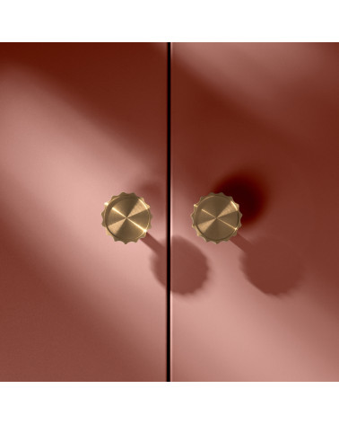 Botão de móvel dourado polido LEXI puxador design modelo grande vista frontal montado num móvel