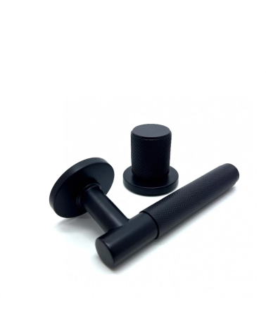 Duo assimétrico puxador e botão de porta texturado preto Time design de puxador