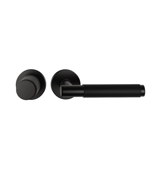 Duo assimétrico puxador e botão de porta texturado preto Time design de puxador alinhados horizontalmente