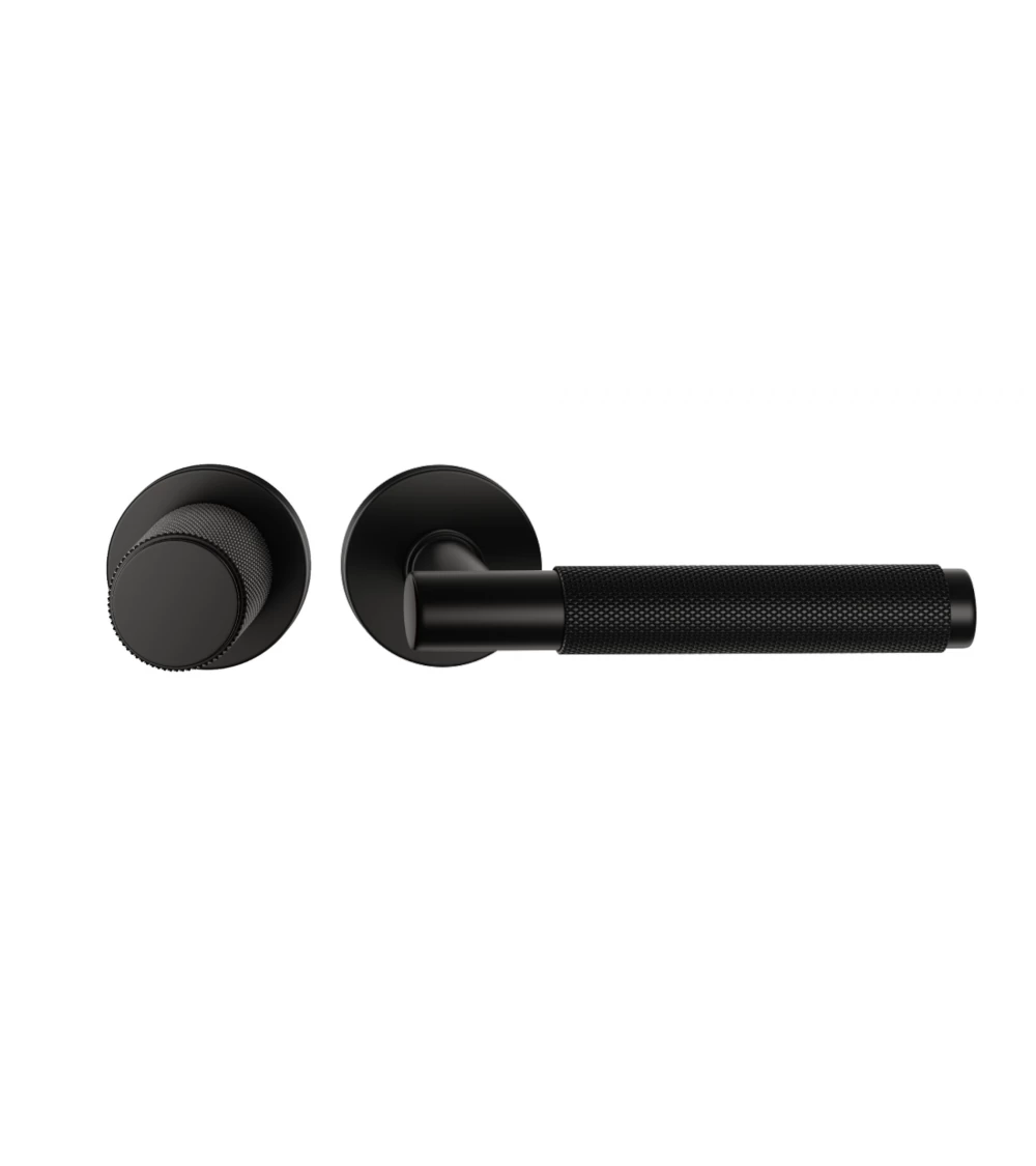 Duo assimétrico puxador e botão de porta texturado preto Time design de puxador alinhados horizontalmente