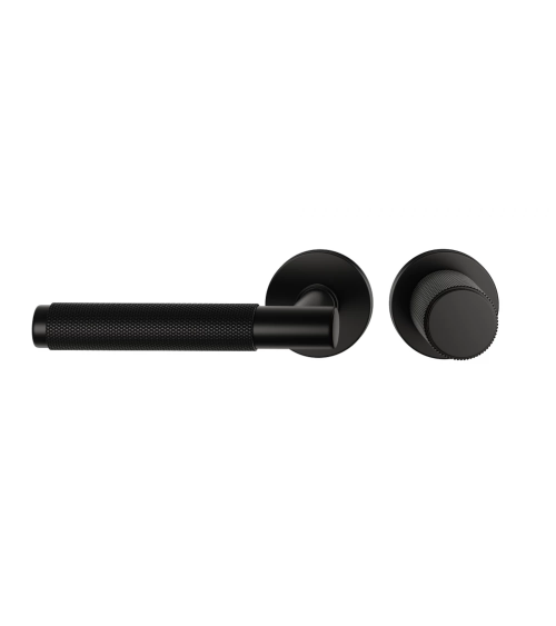 Duo assimétrico puxador e botão de porta texturado preto Time design de puxador alinhados horizontalmente
