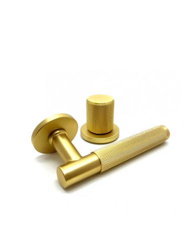 Duo assimétrico puxador e botão de porta texturado ouro mate Time puxador design