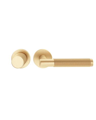 Duo assimétrico puxador e botão de porta texturado ouro mate Time puxador design alinhados horizontalmente