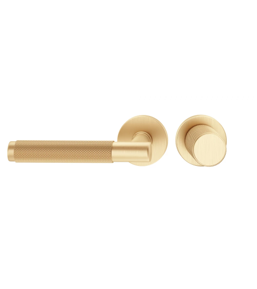 Duo assimétrico puxador e botão de porta texturado ouro mate Time puxador design alinhados horizontalmente