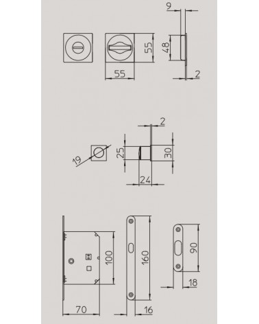 Puxador para porta de correr MANDELLI 1108TN/S com dimensões