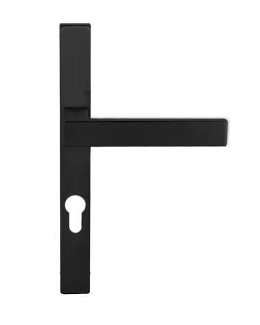 puxador de porta preto em placa fina e longa
