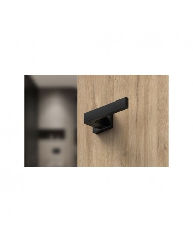 Puxador de porta preto Focus puxador design vista de baixo montado numa porta