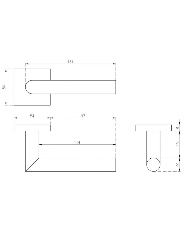 Puxador de porta em inox KVADRAT 1701 com dimensões