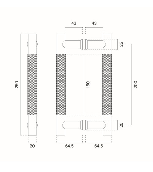 Puxador duplo texturado para porta 1770 acabamento antracite design
