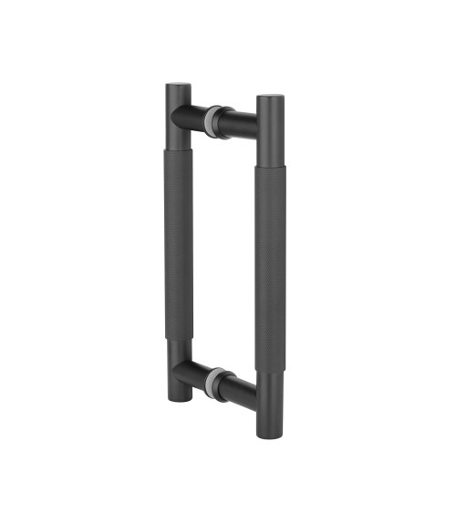 Puxador duplo texturado para porta 1770 acabamento preto mate puxador design