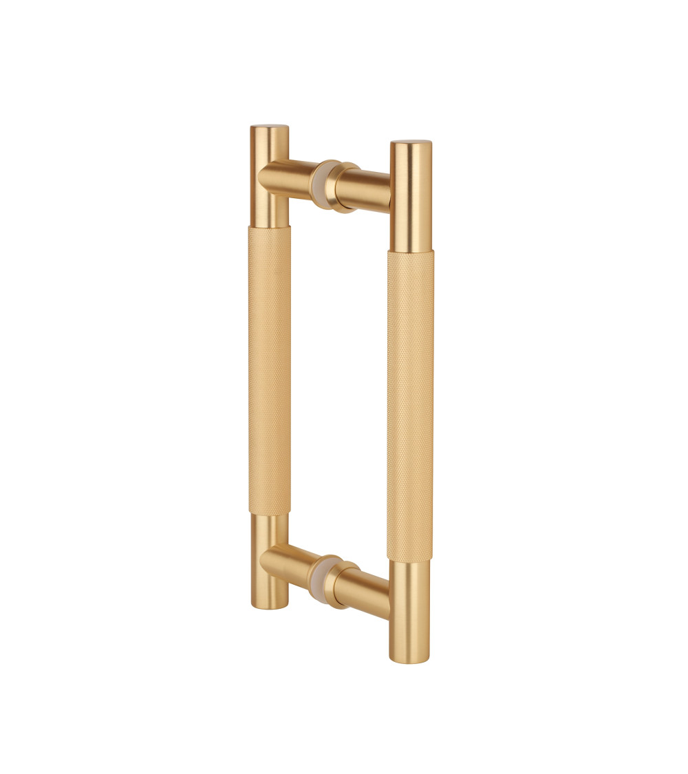 Puxador duplo texturado para porta 1770 acabamento dourado mate puxador design