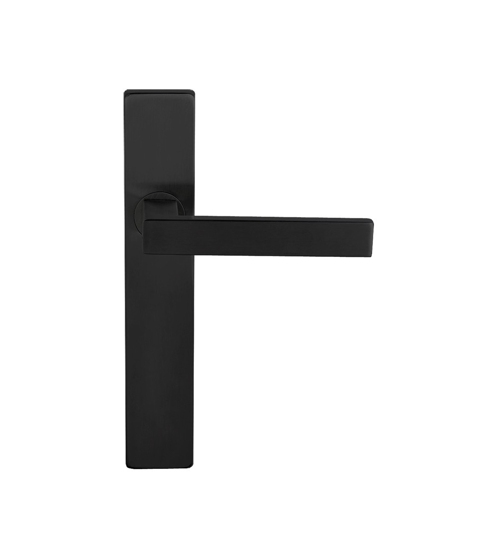 Puxador de porta preto em placa rectangular com fixações invisíveis, entraxo 70 - modelo Majestea