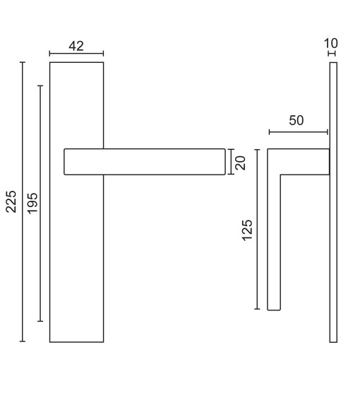 Puxador de porta preto em placa rectangular com fixações invisíveis, entraxo 70 - modelo Majestea