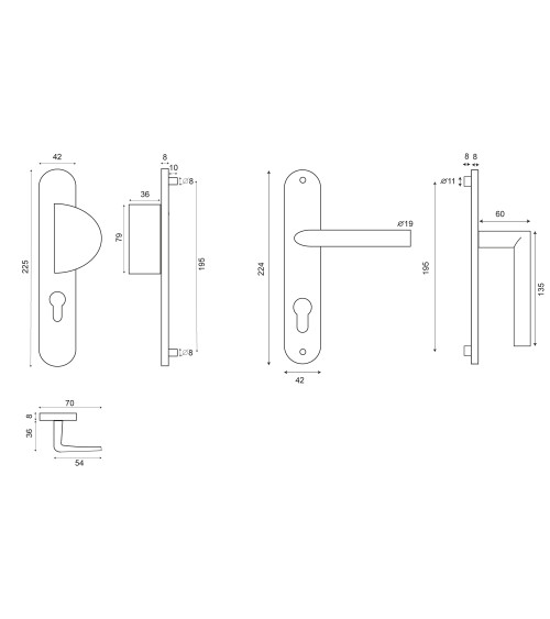 Conjunto de palier Demi Lune / Altesse em placa inox cilindro