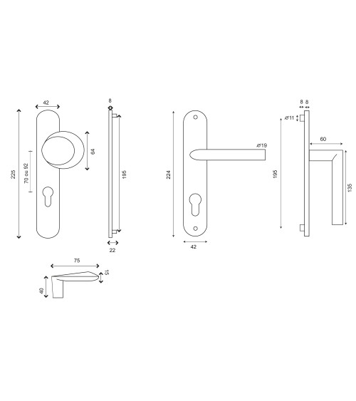 Conjunto de palier Amande/Altesse em placas maciças inox cilindro