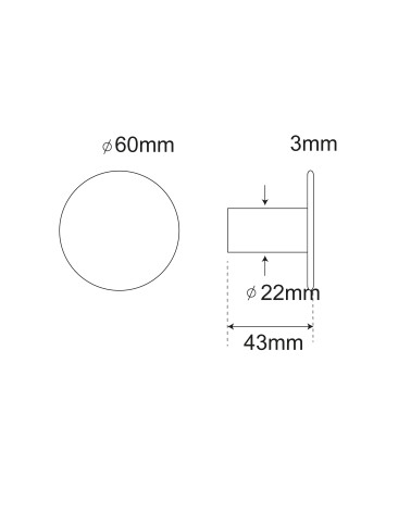 Desenho Cabide de parede Disco fino em inox escovado mate D.60mm