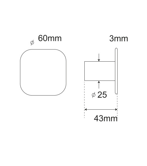 Cabide de parede quadrado fino em Inox D.60