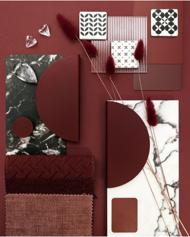 Puxador design bordô ZORIA puxador design apresentado com materiais decorativos
