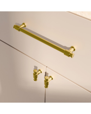 Puxador de móvel GALIUM dourado polido design montado verticalmente num móvel